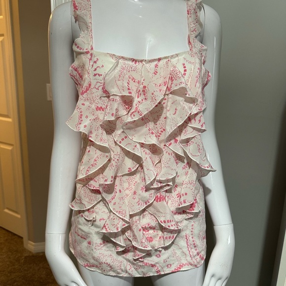 Banana Republic Pink Patterned Ruffle Tank Small - Picture 6 of 7